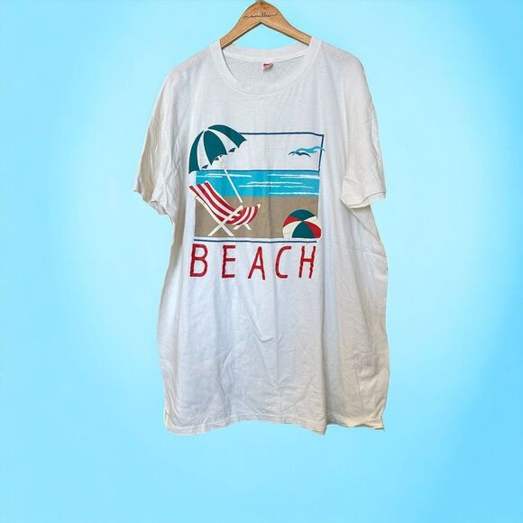 Vintage Other - Vintage T-shirt 4xl Long Beach Ocean Print Single Stitch Umbrella Hanes